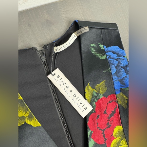 NWT ALICE + OLIVIA Tanner Asymmetric Floral Mini A-Line Dress - Picture 10 of 15
